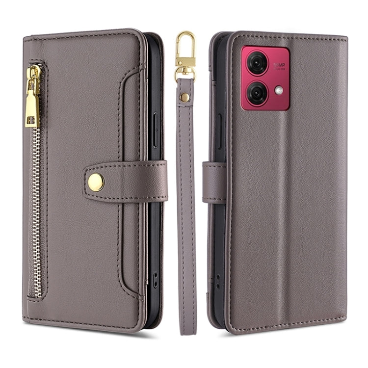 For Motorola Moto G84 5G Lite Sheep Texture Cross-body Zipper Wallet Leather Phone Case(Grey) - Motorola Cases by PMC TechLife | Online Shopping South Africa | PMC TechLife | Buy Now Pay Later Mobicred