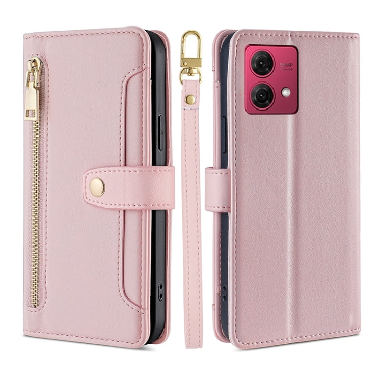 For Motorola Moto G84 5G Lite Sheep Texture Cross-body Zipper Wallet Leather Phone Case(Pink) - Motorola Cases by PMC TechLife | Online Shopping South Africa | PMC TechLife | Buy Now Pay Later Mobicred