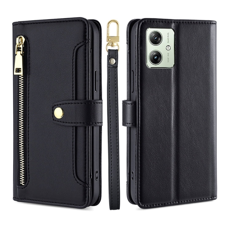 For Motorola Moto G54 5G EU Edition Lite Sheep Texture Cross-body Zipper Wallet Leather Phone Case(Black) - free shipping - PMC TechLife - Order now!