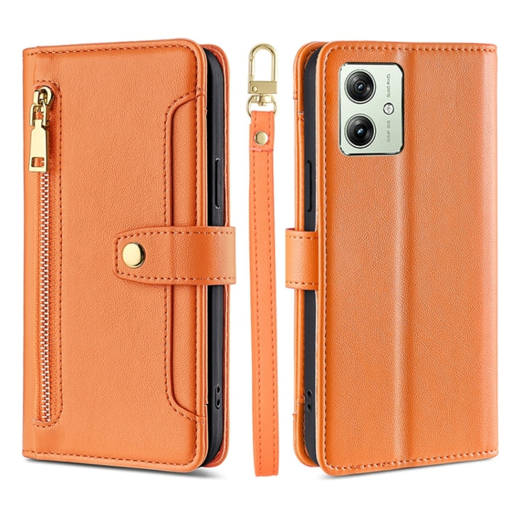 For Motorola Moto G54 5G EU Edition Lite Sheep Texture Cross-body Zipper Wallet Leather Phone Case(Orange) - Motorola Cases by PMC TechLife | Online Shopping South Africa | PMC TechLife | Buy Now Pay Later Mobicred