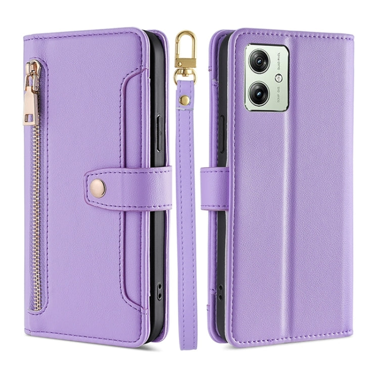For Motorola Moto G54 5G EU Edition Lite Sheep Texture Cross-body Zipper Wallet Leather Phone Case(Purple) - Motorola Cases by PMC TechLife | Online Shopping South Africa | PMC TechLife | Buy Now Pay Later Mobicred