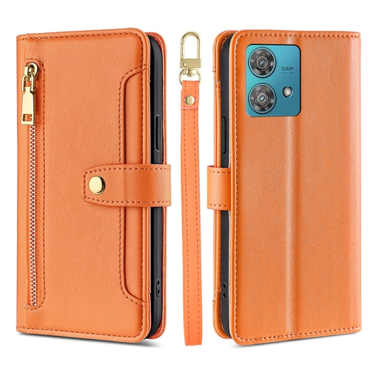 For Motorola Edge 40 Neo 5G Lite Sheep Texture Cross-body Zipper Wallet Leather Phone Case(Orange) - free shipping - PMC TechLife - Order now!