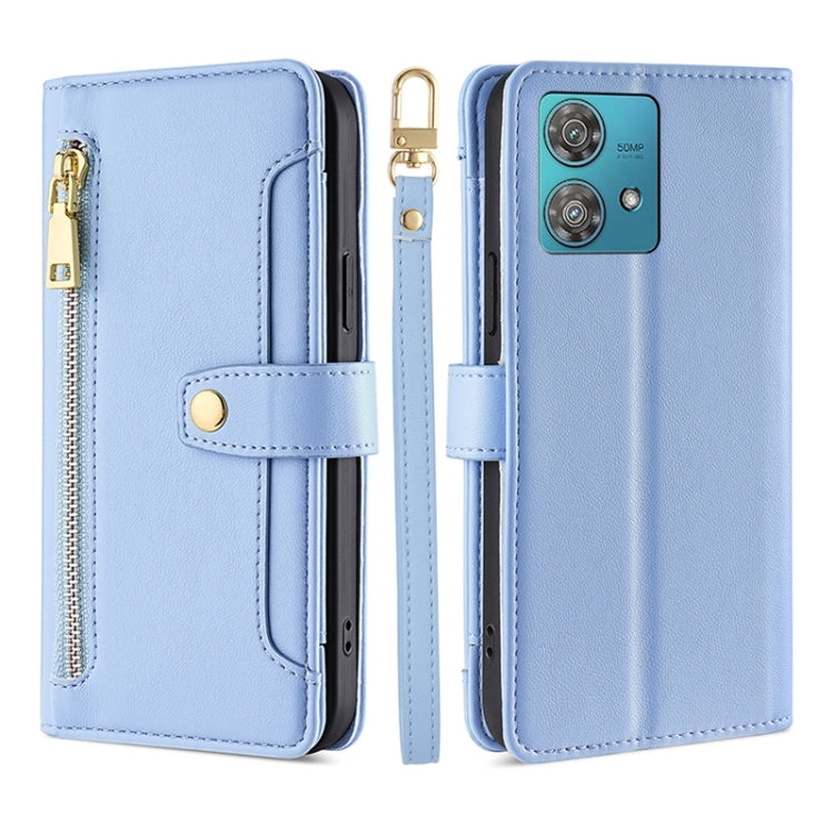 For Motorola Edge 40 Neo 5G Lite Sheep Texture Cross-body Zipper Wallet Leather Phone Case(Blue) - Motorola Cases by PMC TechLife | Online Shopping South Africa | PMC TechLife | Buy Now Pay Later Mobicred