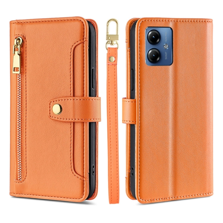 For Motorola Moto G14 4G Lite Sheep Texture Cross-body Zipper Wallet Leather Phone Case(Orange) - free shipping - PMC TechLife - Order now!
