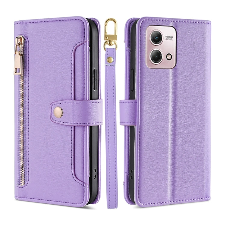 For Motorola Moto G Stylus 4G 2023 Lite Sheep Texture Cross-body Zipper Wallet Leather Phone Case(Purple) - Motorola Cases by PMC TechLife | Online Shopping South Africa | PMC TechLife | Buy Now Pay Later Mobicred