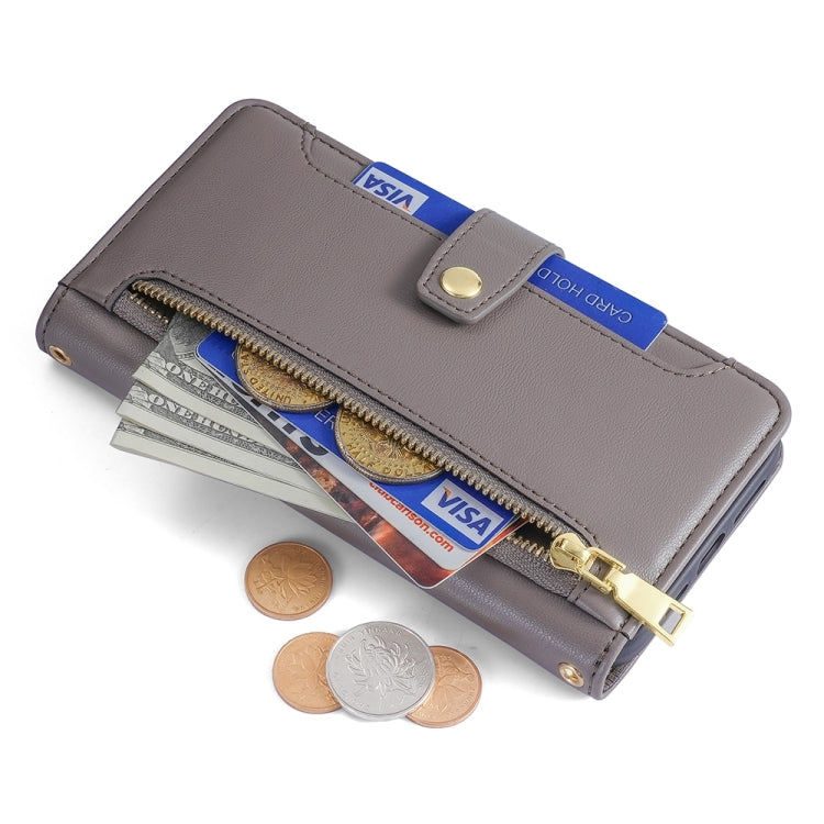 For Sony Xperia 5 V Lite Sheep Texture Cross-body Zipper Wallet Leather Phone Case(Grey) - Sony Cases by PMC TechLife | Online Shopping South Africa | PMC TechLife | Buy Now Pay Later Mobicred