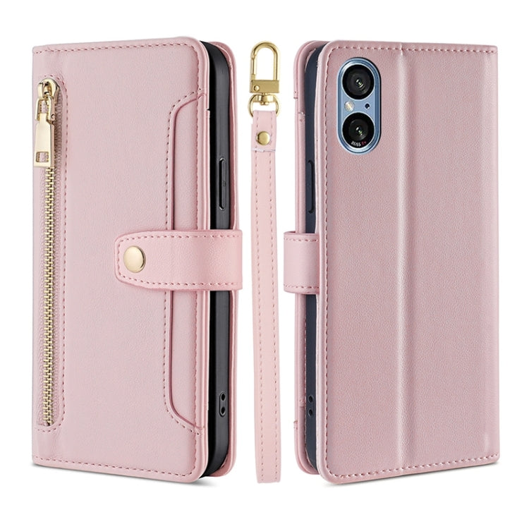 For Sony Xperia 5 V Lite Sheep Texture Cross-body Zipper Wallet Leather Phone Case(Pink) - Sony Cases by PMC TechLife | Online Shopping South Africa | PMC TechLife | Buy Now Pay Later Mobicred
