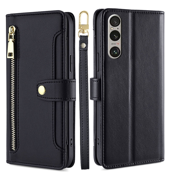 For Sony Xperia 1 VI Lite Sheep Texture Cross-body Zipper Wallet Leather Phone Case(Black) - Sony Cases by PMC TechLife | Online Shopping South Africa | PMC TechLife | Buy Now Pay Later Mobicred