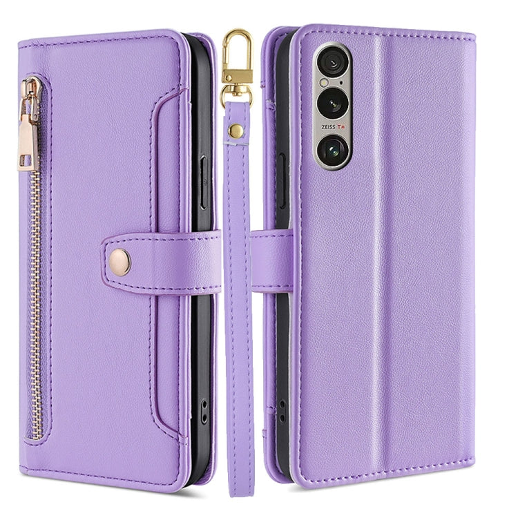 For Sony Xperia 1 VI Lite Sheep Texture Cross-body Zipper Wallet Leather Phone Case(Purple) - Sony Cases by PMC TechLife | Online Shopping South Africa | PMC TechLife | Buy Now Pay Later Mobicred