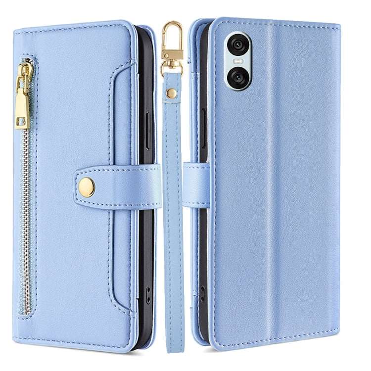 For Sony Xperia 10 VI Lite Sheep Texture Cross-body Zipper Wallet Leather Phone Case(Blue) - Sony Cases by PMC TechLife | Online Shopping South Africa | PMC TechLife | Buy Now Pay Later Mobicred