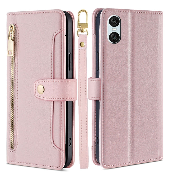For Sony Xperia 10 VI Lite Sheep Texture Cross-body Zipper Wallet Leather Phone Case(Pink) - Sony Cases by PMC TechLife | Online Shopping South Africa | PMC TechLife | Buy Now Pay Later Mobicred