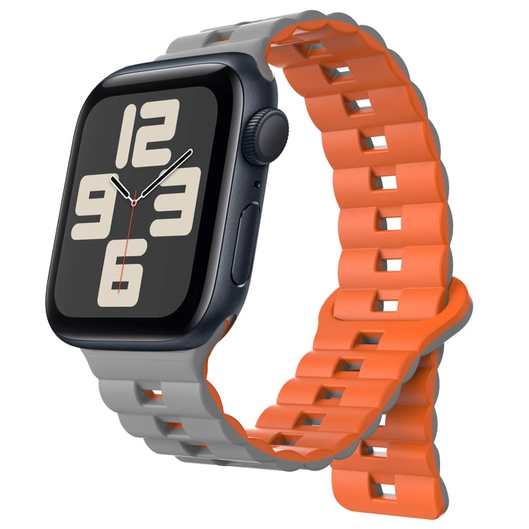 For Apple Watch SE 2023 44mm Reverse Buckle Two Color Magnetic Silicone Watch Band(Grey+Orange) - Watch Bands by PMc TechLife | Online Shopping South Africa | PMc TechLife | Buy Now Pay Later Mobicred