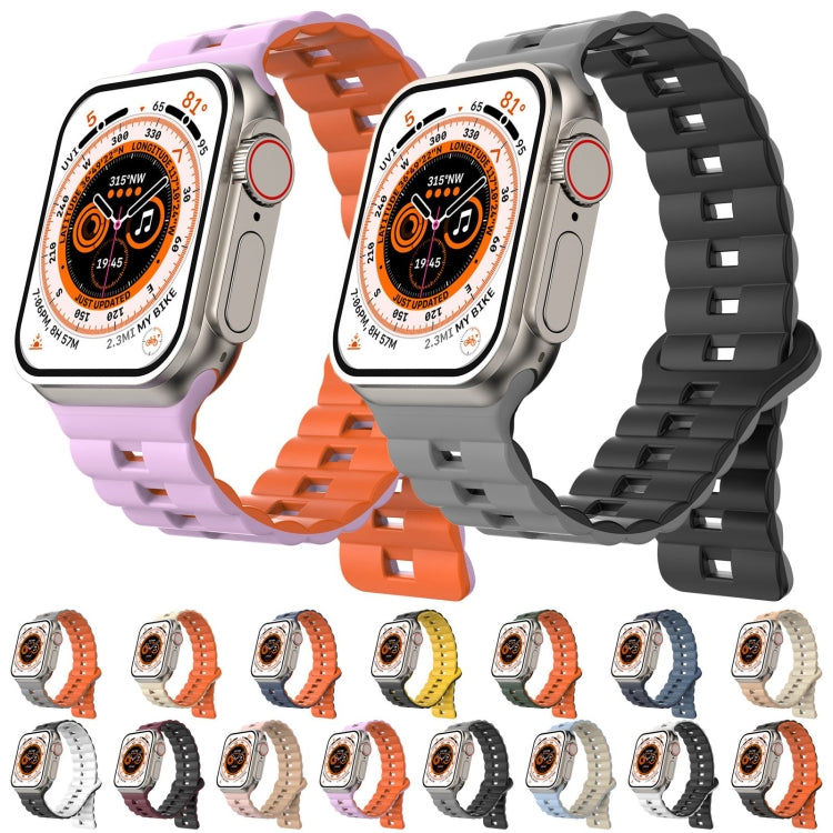 For Apple Watch SE 2023 44mm Reverse Buckle Two Color Magnetic Silicone Watch Band(Grey+Orange) - Watch Bands by PMc TechLife | Online Shopping South Africa | PMc TechLife | Buy Now Pay Later Mobicred