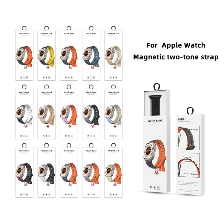 For Apple Watch SE 2023 44mm Reverse Buckle Two Color Magnetic Silicone Watch Band(Grey+Orange) - Watch Bands by PMc TechLife | Online Shopping South Africa | PMc TechLife | Buy Now Pay Later Mobicred