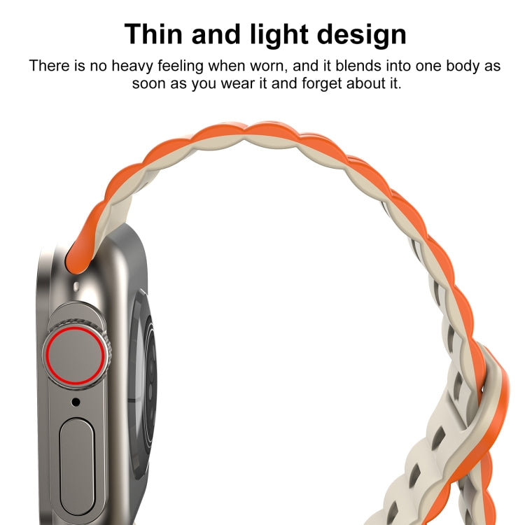 For Apple Watch SE 2023 44mm Reverse Buckle Two Color Magnetic Silicone Watch Band(Grey+Orange) - Watch Bands by PMc TechLife | Online Shopping South Africa | PMc TechLife | Buy Now Pay Later Mobicred