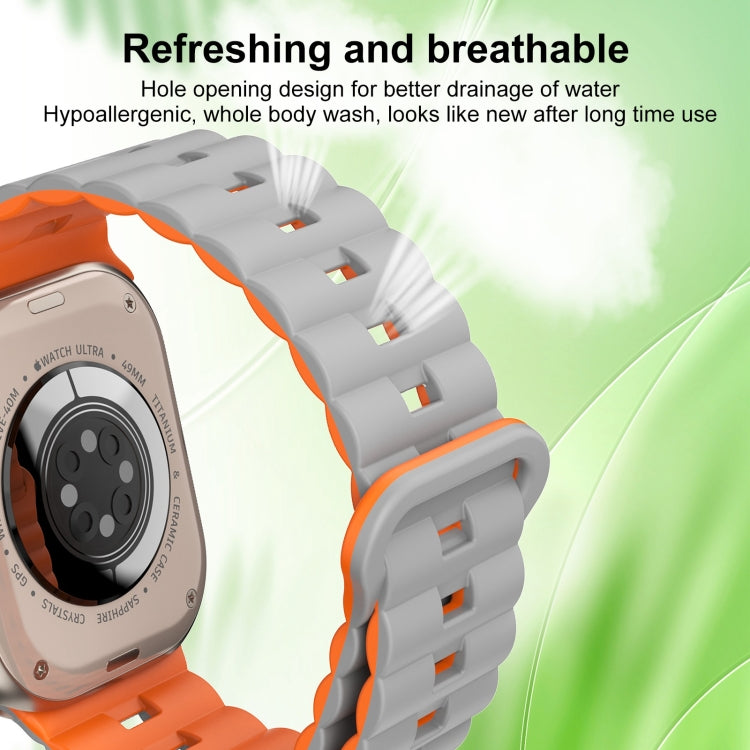For Apple Watch SE 2023 44mm Reverse Buckle Two Color Magnetic Silicone Watch Band(Grey+Orange) - Watch Bands by PMc TechLife | Online Shopping South Africa | PMc TechLife | Buy Now Pay Later Mobicred
