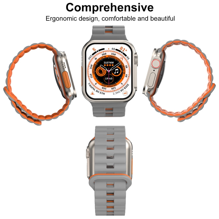For Apple Watch SE 2023 44mm Reverse Buckle Two Color Magnetic Silicone Watch Band(Grey+Orange) - Watch Bands by PMc TechLife | Online Shopping South Africa | PMc TechLife | Buy Now Pay Later Mobicred