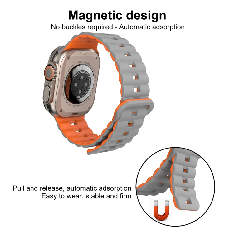 For Apple Watch SE 2023 44mm Reverse Buckle Two Color Magnetic Silicone Watch Band(Grey+Orange) - Watch Bands by PMc TechLife | Online Shopping South Africa | PMc TechLife | Buy Now Pay Later Mobicred