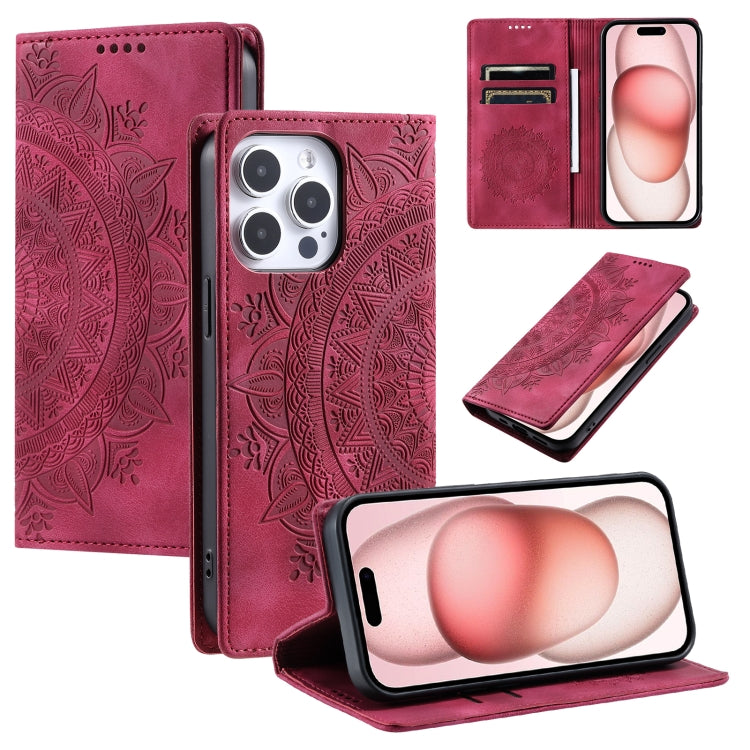 For iPhone 16 Pro Totem Embossed Magnetic Leather Phone Case(Red) - iPhone 16 Pro Cases by PMC TechLife | Online Shopping South Africa | PMC TechLife | Buy Now Pay Later Mobicred