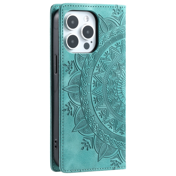 For iPhone 16 Pro Totem Embossed Magnetic Leather Phone Case(Green) - iPhone 16 Pro Cases by PMC TechLife | Online Shopping South Africa | PMC TechLife | Buy Now Pay Later Mobicred