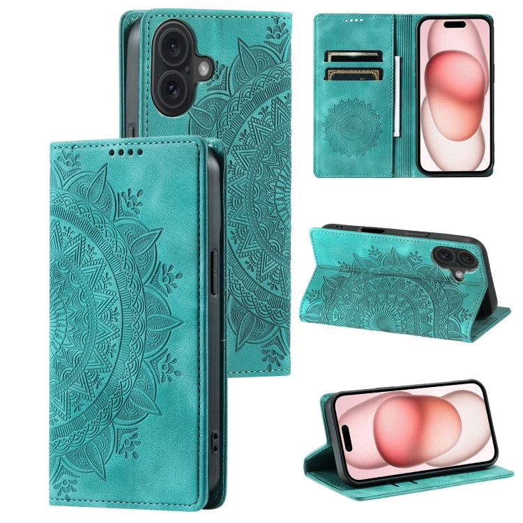 For iPhone 16 Plus Totem Embossed Magnetic Leather Phone Case(Green) - iPhone 16 Plus Cases by PMC TechLife | Online Shopping South Africa | PMC TechLife | Buy Now Pay Later Mobicred