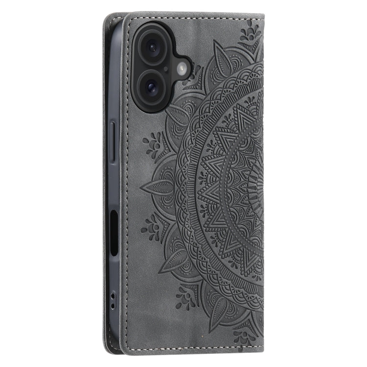 For iPhone 16 Totem Embossed Magnetic Leather Phone Case(Grey) - iPhone 16 Cases by PMC TechLife | Online Shopping South Africa | PMC TechLife | Buy Now Pay Later Mobicred
