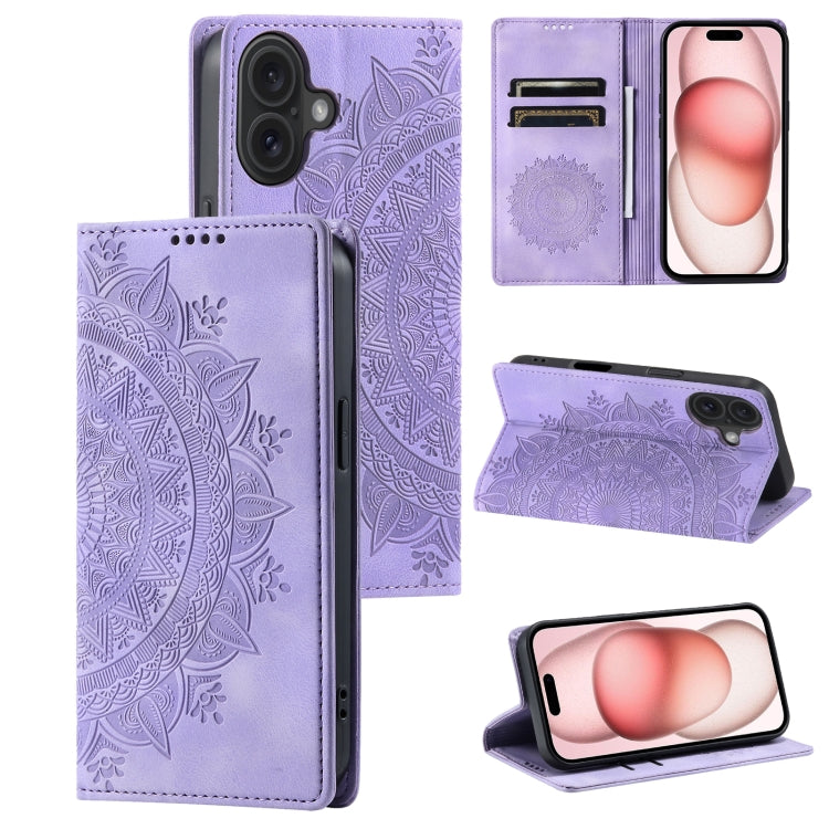 For iPhone 16 Totem Embossed Magnetic Leather Phone Case(Purple) - iPhone 16 Cases by PMC TechLife | Online Shopping South Africa | PMC TechLife | Buy Now Pay Later Mobicred