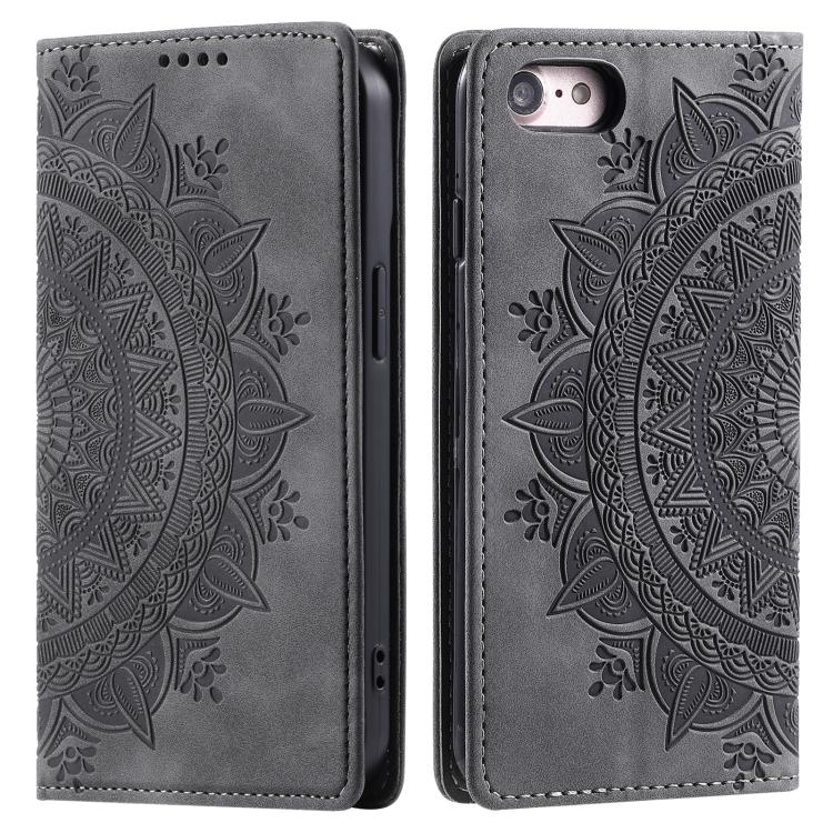 For iPhone 16e Totem Embossed Magnetic Leather Phone Case(Grey) - iPhone 16e Cases by PMC TechLife | Online Shopping South Africa | PMC TechLife | Buy Now Pay Later Mobicred