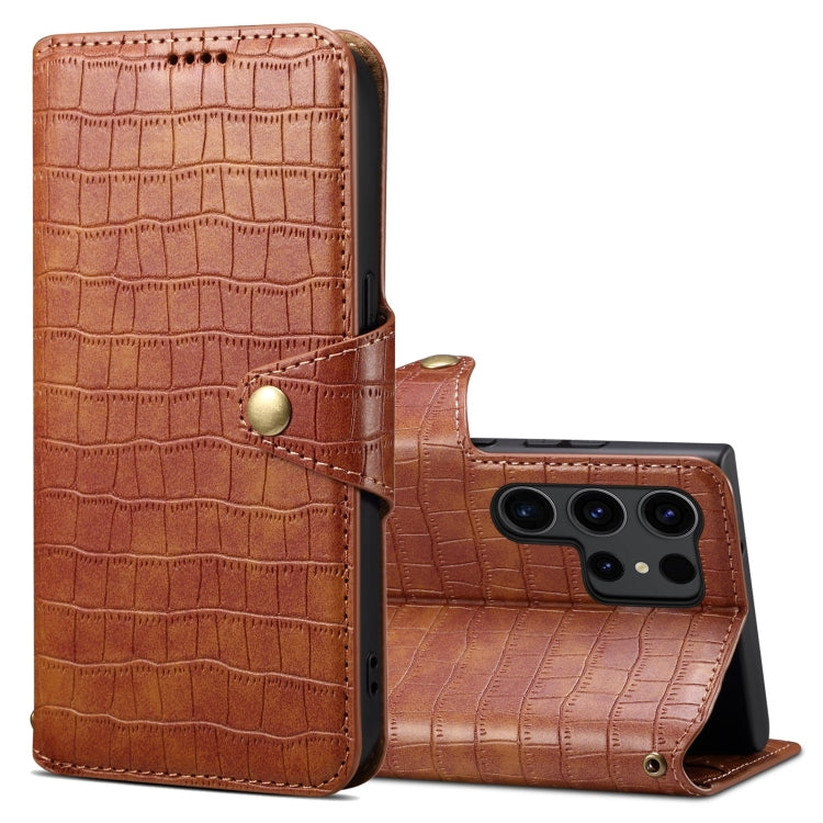 For Samsung Galaxy S24 Ultra 5G Denior Crocodile Texture Oil Edge Leather Phone Case(Brown) - free shipping - PMC Jewellery - Order now!