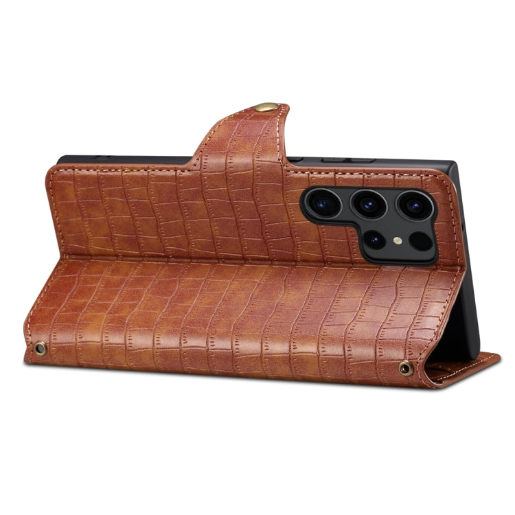 For Samsung Galaxy S24 Ultra 5G Denior Crocodile Texture Oil Edge Leather Phone Case(Brown) - free shipping - PMC Jewellery - Order now!