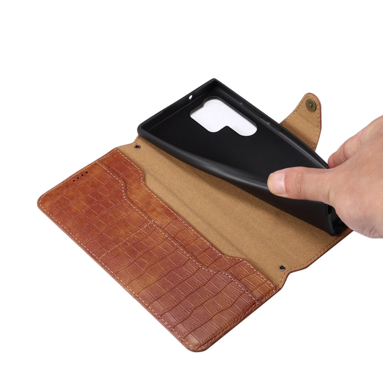 For Samsung Galaxy S24 Ultra 5G Denior Crocodile Texture Oil Edge Leather Phone Case(Brown) - free shipping - PMC Jewellery - Order now!