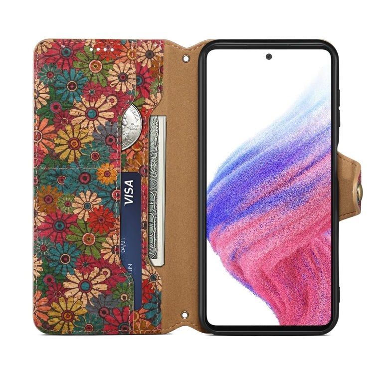 For Samsung Galaxy S24+ 5G Denior Flower Language Series Cork Fabric Oil Edge Leather Phone Case(Spring) - free shipping - PMC Jewellery - Order now!