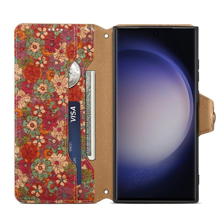 For Samsung Galaxy S24 Ultra 5G Denior Flower Language Series Cork Fabric Oil Edge Leather Phone Case(Summer) - free shipping - PMC Jewellery - Order now!