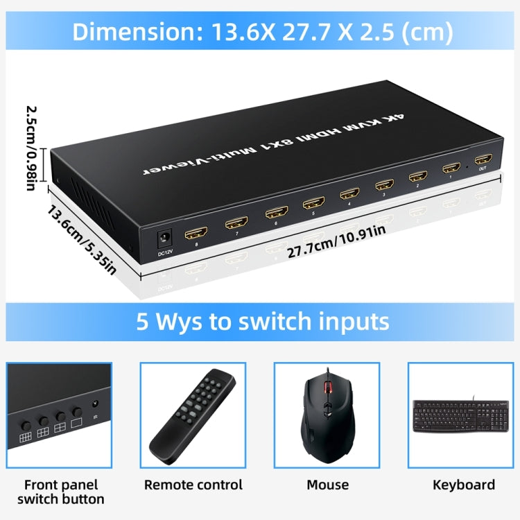 NK-E80 4K 30Hz 8 In 1 Out HDMI 8-way Screen Splitter KVM Switch(UK Plug) - Switch by PMC Jewellery | Online Shopping South Africa | PMC Jewellery | Buy Now Pay Later Mobicred