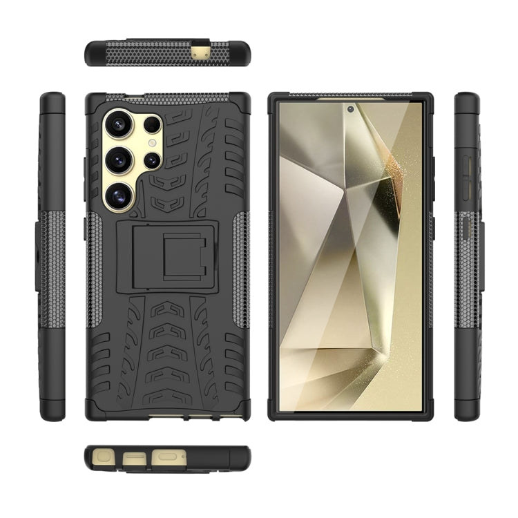 For Samsung Galaxy S24 Ultra 5G Tire Texture TPU + PC Phone Case with Holder(Black) - Galaxy S24 Ultra 5G Cases by PMC TechLife | Online Shopping South Africa | PMC TechLife
