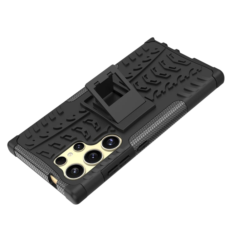 For Samsung Galaxy S24 Ultra 5G Tire Texture TPU + PC Phone Case with Holder(Black) - Galaxy S24 Ultra 5G Cases by PMC TechLife | Online Shopping South Africa | PMC TechLife