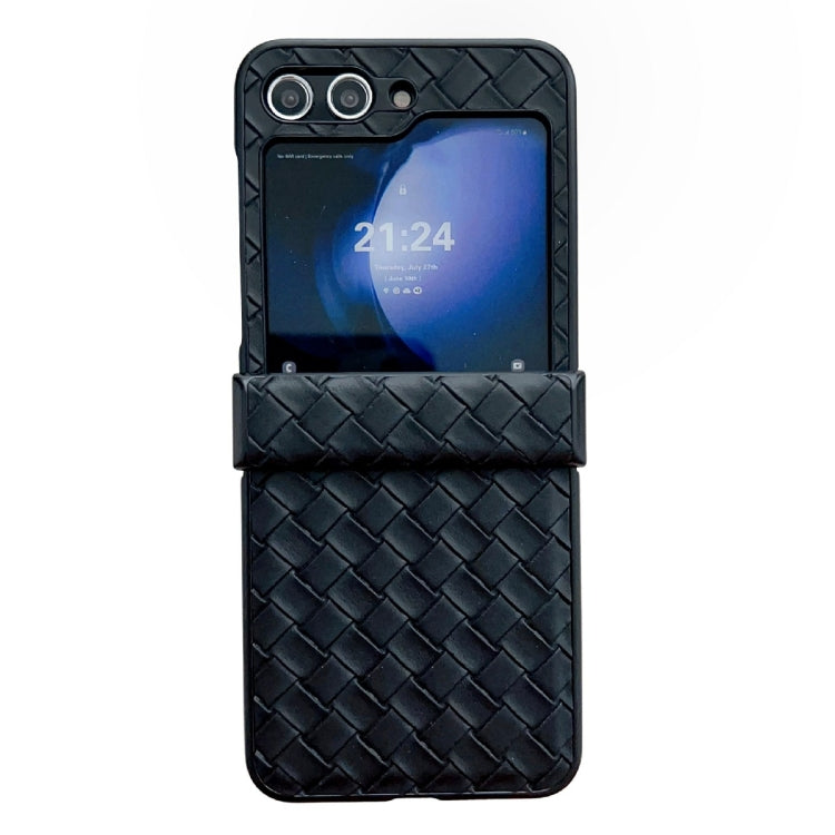 For Samsung Galaxy Z Flip5 Three-piece Set Woven Texture Folding PU Phone Case(Black) - free shipping - PMC TechLife - Order now!