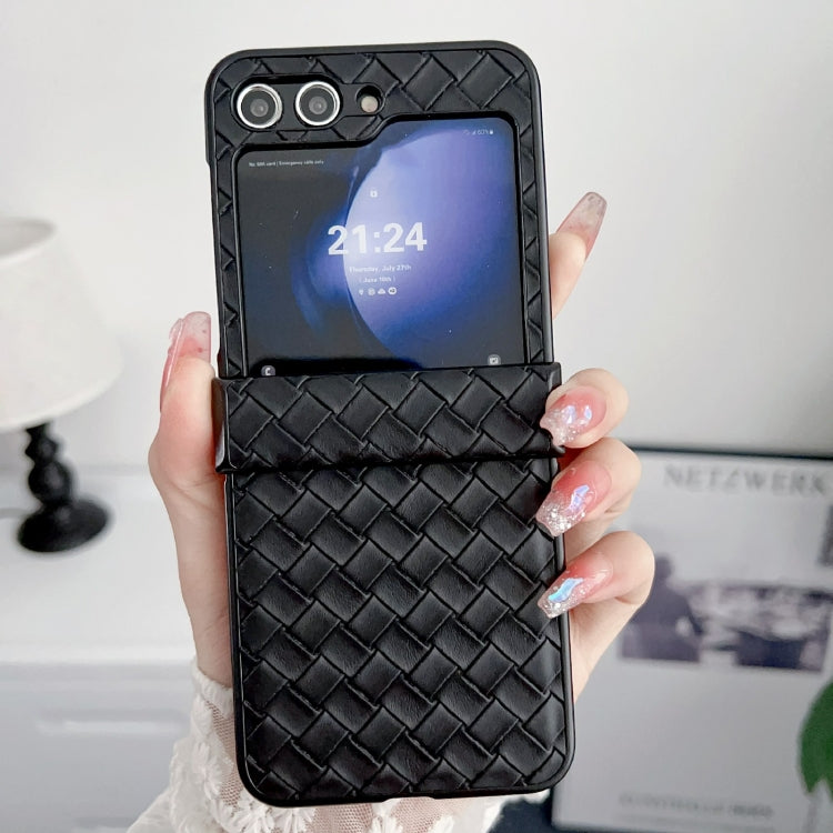 For Samsung Galaxy Z Flip5 Three-piece Set Woven Texture Folding PU Phone Case(Black) - free shipping - PMC TechLife - Order now!