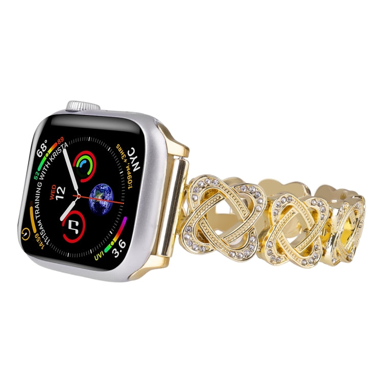 For Apple Watch Series 8 41mm Hearts Crossed Diamond Metal Watch Band(Gold) - Watch Bands by PMC TechLife | Online Shopping South Africa | PMC TechLife | Buy Now Pay Later Mobicred