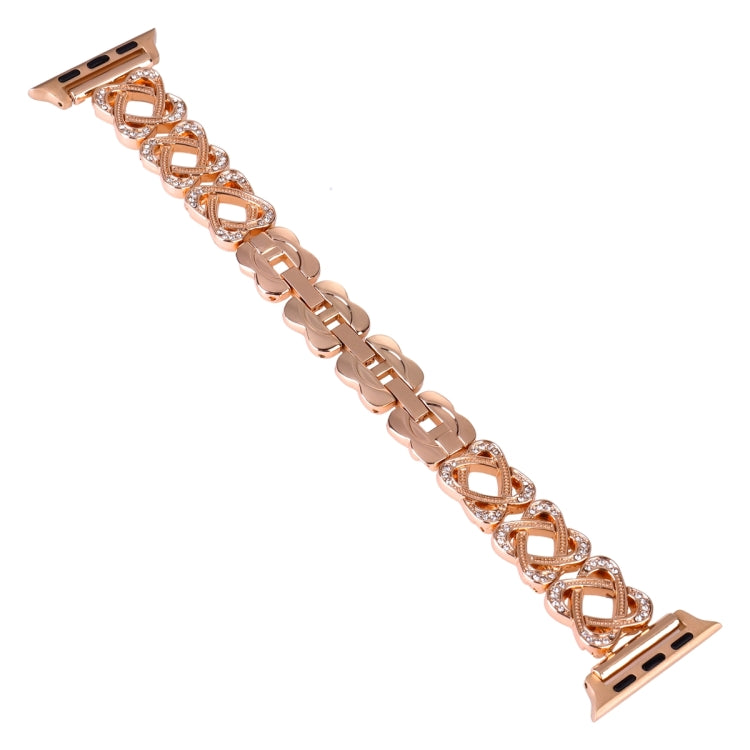 For Apple Watch Series 8 41mm Hearts Crossed Diamond Metal Watch Band(Rose Gold) - Watch Bands by PMC TechLife | Online Shopping South Africa | PMC TechLife | Buy Now Pay Later Mobicred