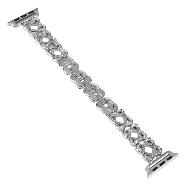 For Apple Watch Series 8 41mm Hearts Crossed Diamond Metal Watch Band(Silver) - Watch Bands by PMC TechLife | Online Shopping South Africa | PMC TechLife | Buy Now Pay Later Mobicred