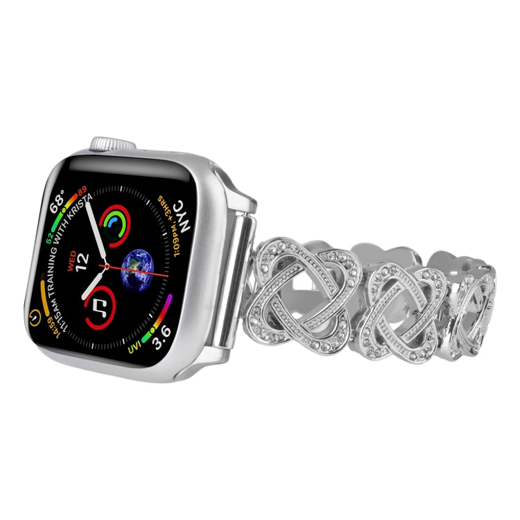 For Apple Watch Series 8 45mm Hearts Crossed Diamond Metal Watch Band(Silver) - Watch Bands by PMC TechLife | Online Shopping South Africa | PMC TechLife | Buy Now Pay Later Mobicred