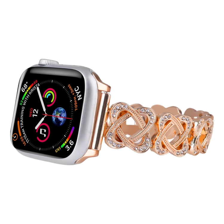For Apple Watch Series 4 44mm Hearts Crossed Diamond Metal Watch Band(Rose Gold) - Watch Bands by PMC TechLife | Online Shopping South Africa | PMC TechLife | Buy Now Pay Later Mobicred