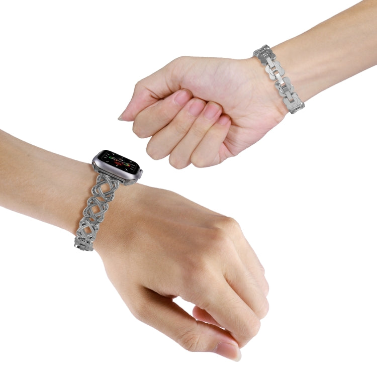 For Apple Watch Series 4 40mm Hearts Crossed Diamond Metal Watch Band(Silver) - Watch Bands by PMC TechLife | Online Shopping South Africa | PMC TechLife | Buy Now Pay Later Mobicred