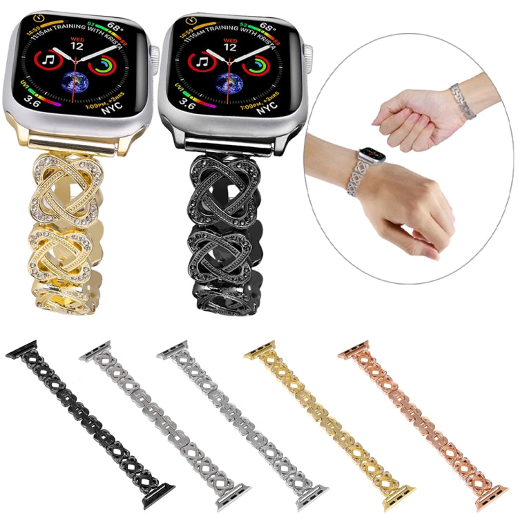 For Apple Watch Series 8 41mm Hearts Crossed Diamond Metal Watch Band(Silver) - Watch Bands by PMC TechLife | Online Shopping South Africa | PMC TechLife | Buy Now Pay Later Mobicred