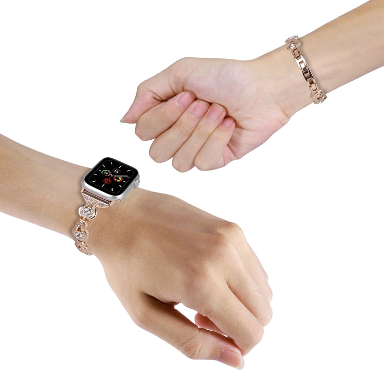 For Apple Watch Series 8 45mm Gourd Diamond Metal Watch Band(Rose Gold) - Watch Bands by PMC TechLife | Online Shopping South Africa | PMC TechLife | Buy Now Pay Later Mobicred