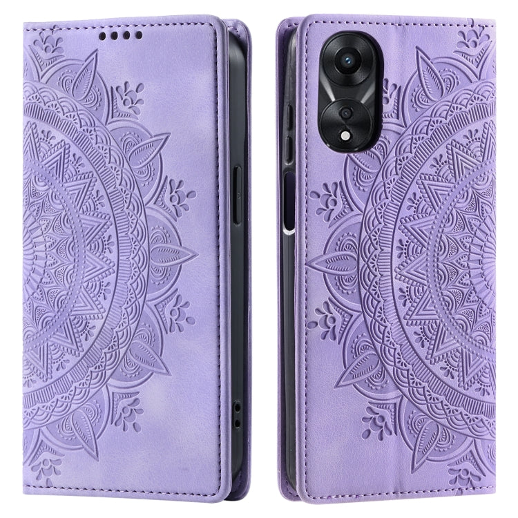 For OPPO A78 5G / A58 5G Totem Embossed Magnetic Leather Phone Case(Purple) - OPPO Cases by PMC TechLife | Online Shopping South Africa | PMC TechLife
