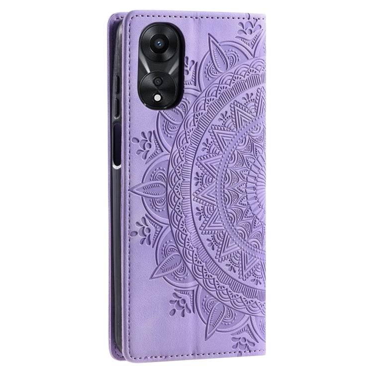 For OPPO A78 5G / A58 5G Totem Embossed Magnetic Leather Phone Case(Purple) - OPPO Cases by PMC TechLife | Online Shopping South Africa | PMC TechLife