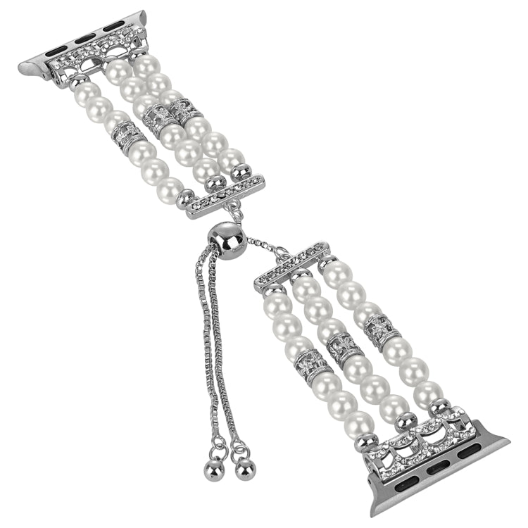For Apple Watch Series 8 41mm Beaded Pearl Retractable Chain Watch Band(White) - Watch Bands by PMC TechLife | Online Shopping South Africa | PMC TechLife