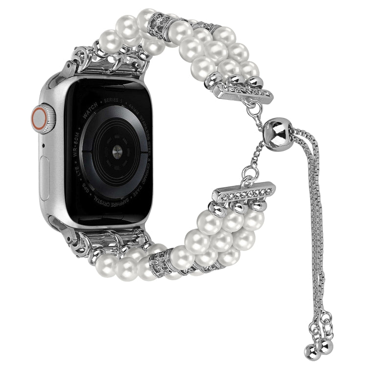 For Apple Watch Series 4 44mm Beaded Pearl Retractable Chain Watch Band(White) - Watch Bands by PMC TechLife | Online Shopping South Africa | PMC TechLife
